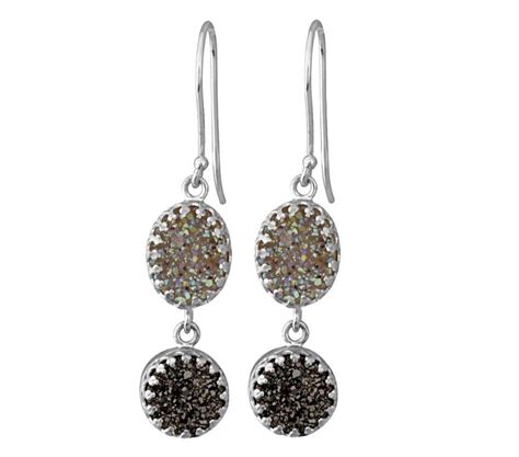 Beautiful Double Drop Silver Earrings With Druzy Gems Yaron Morhaim