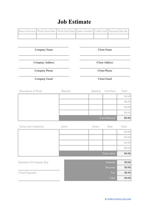 Job Estimate Template Fill Out Sign Online And Download Pdf