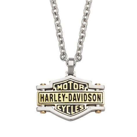 Harley Davidson® Stainless Steel Brass Bar Shield Logo Pendant And