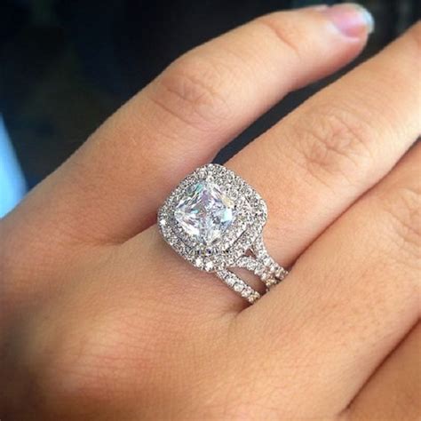 Cushion Cut Double Halo Diamond Bridal Engagement Ring Set For Womens