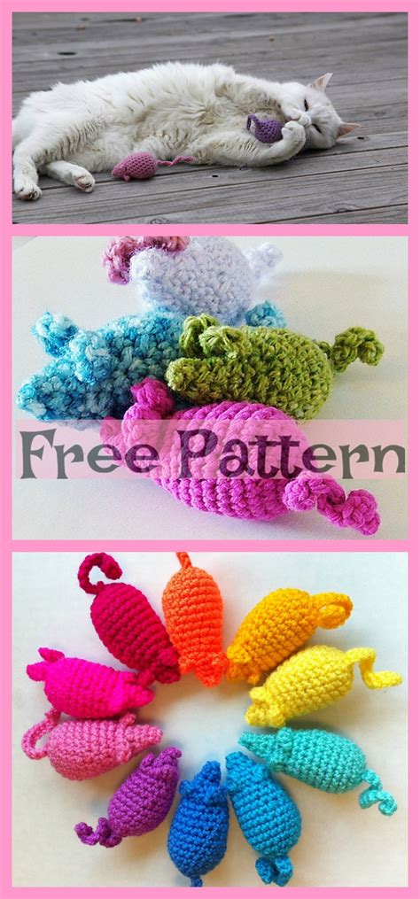 Pink yarn for embroidering a nose. Crochet Mouse Toys for Cat - Free Patterns - DIY 4 EVER
