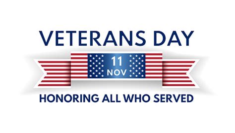 Veterans Day Banner With Ribbon And Us Flag Stock Illustration