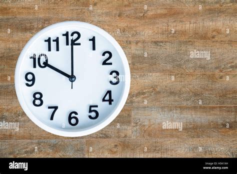 Clock Show 10 Am Or Pm On Wood Background With Copy Space Clipping