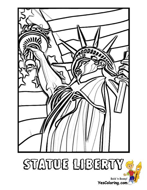 The statue of liberty, located at new york harbor, liberty island in manhattan, stands 151 ft a Patriotic 4th July Coloring Pages on Pinterest | Fireworks ...