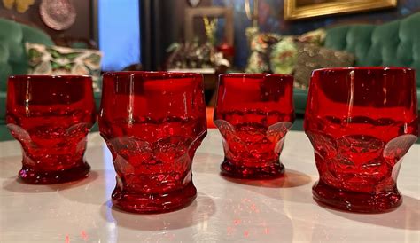 Viking Glass Ruby Red Georgian Honeycomb Lowball Tumblers Etsy