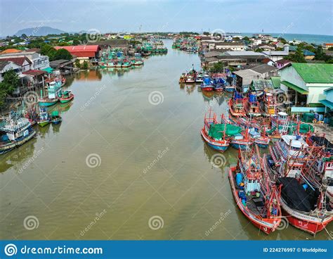 Aerial View Of Rayong River And Fishing Boats In Rayong Thailand