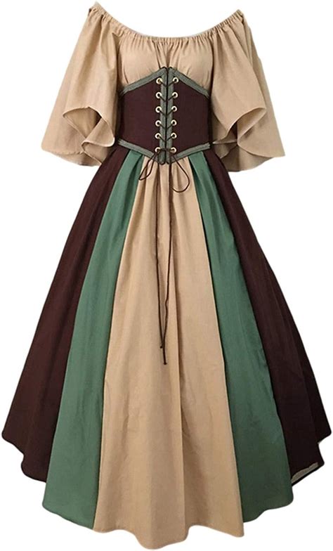 Boiyi Women Medieval Costume Square Collar Bundle Waist Renaissance