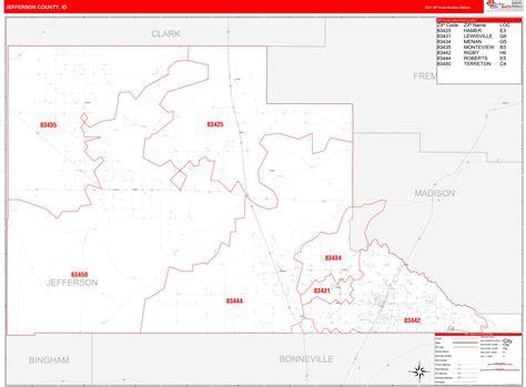 Jefferson County Id Zip Code Wall Map Red Line Style By Marketmaps