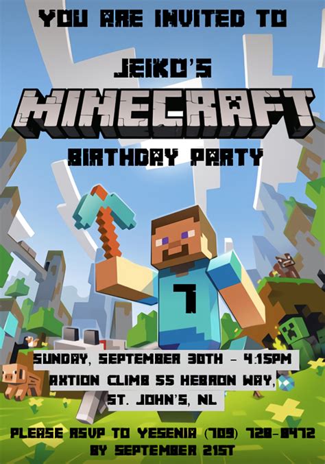 Minecraft Birthday Invitation Minecraft Birthday Invitations Minecraft