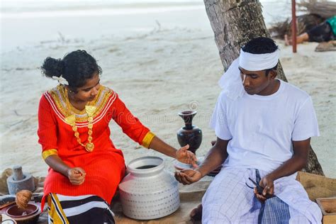 Beautiful Maldivian Woman National Dress Cooking Coconut Maldives Stock
