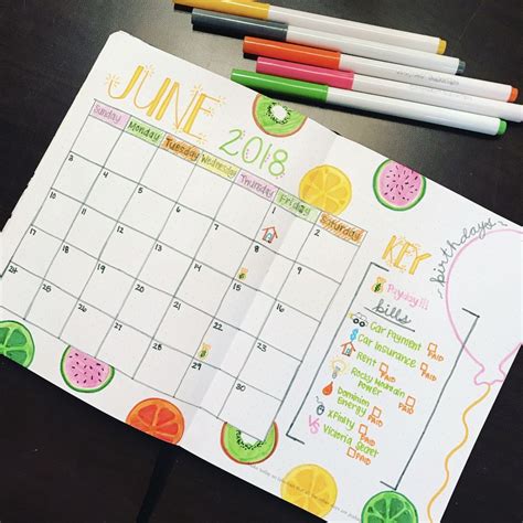 June Bullet Journal- Monthly Calendar | Bullet journal month, Bullet journal june, Bullet ...