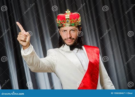 The Funny King Wearing Crown In Coronation Concept Imagem De Stock