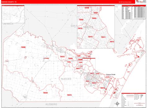 Nueces County Tx Zip Code Wall Map Red Line Style By Marketmaps Mapsales