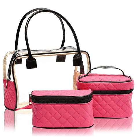 Set Of 3 Pink Toiletry Bag For Women Travel Makeup Storage Clear Pouch