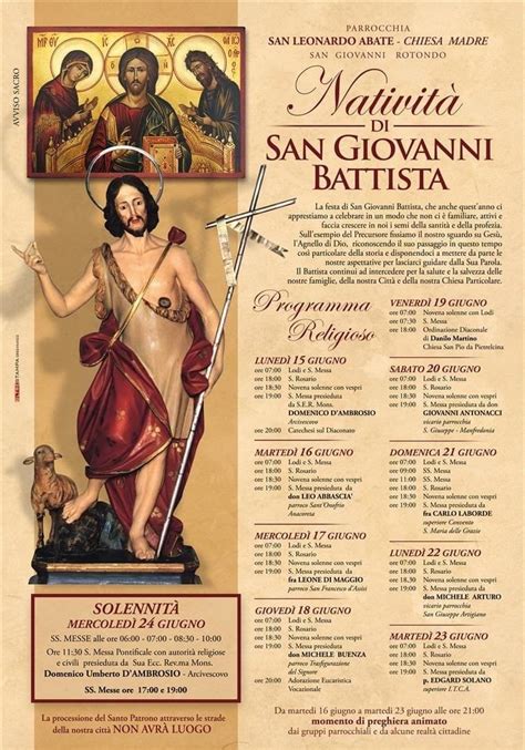 Programma Religioso Festa Di San Giovanni Battista San Giovanni