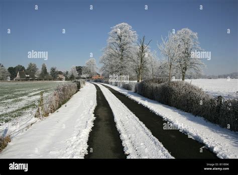 Village Of Aldersey Cheshire England Sunny Winter Snow