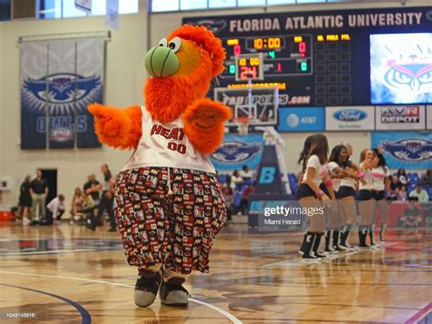 Miami Heat Mascot Burnie Performs During The Heat Red White And Pink