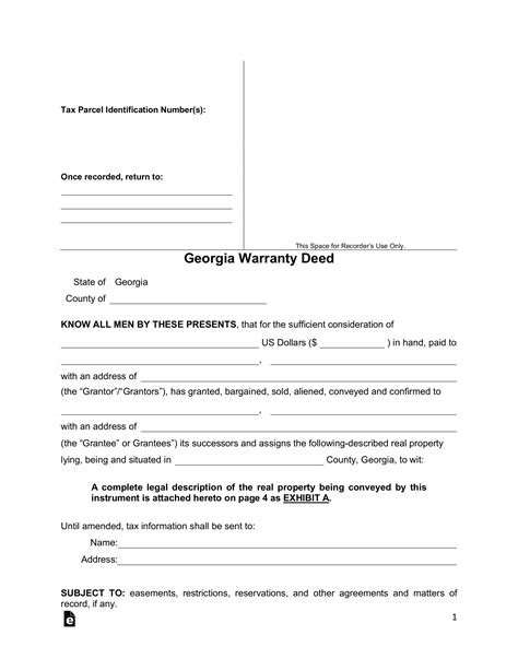 Free Georgia General Warranty Deed Form Pdf Word Eforms