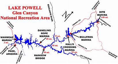 Powell Lake Map Mile Marinas Canyon Markers