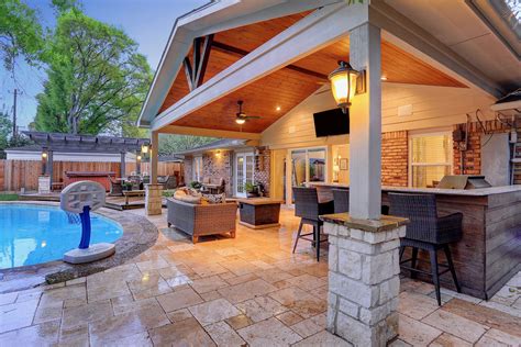 Gable Roof Patio Cover With Outdoor Kitchen Patio Design Outdoor Covered Patio Covered Patio