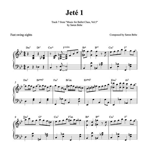 Jeté 1 Piano Sheet Music For Ballet Class By Søren Bebe