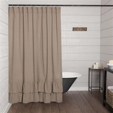 Ruffled Chambray Taupe Grey Shower Curtain Piper Classics