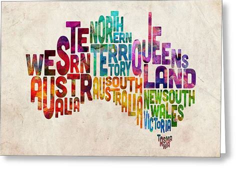 Australia Typographic Text Map Digital Art By Michael Tompsett