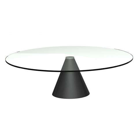 Large Round Glass Coffee Table With Conical Black Base From Fusion