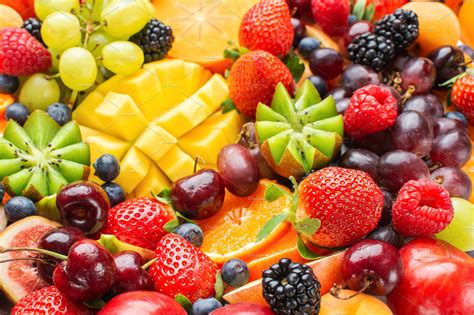 Rainbow Fruits Background Food And Drink Photos Creative Market