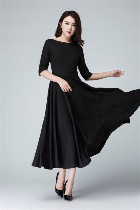 Black Linen Dress Womens Dresses Black Dress Women Long 656