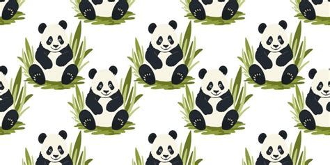 Premium Vector Seamless Pattern With Cute Pandas With Bamboo Vector