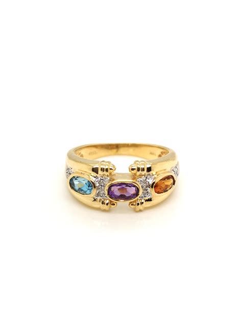 18k Yellow Gold Diamond Semi Precious Stones Ring Valuemax Jewellery