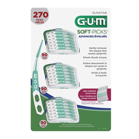 Gum 270ct Soft Picks Advanced Dental Picks Curved Design 3 Travel Cases