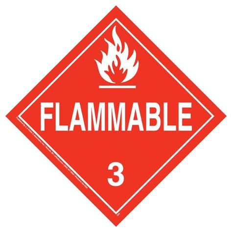 Class 3 Flammable Liquid Placard Worded 10 Pk 10 75 X 10 75