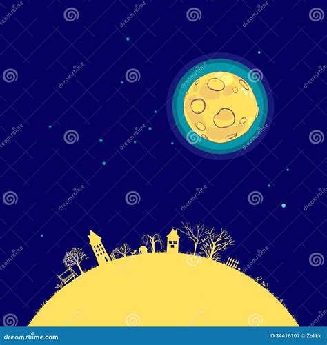 Moon In The Sky Over The Landscape Fun Stock Vector Illustration Of