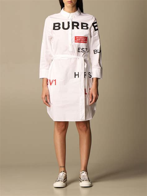 Burberry Shirt Dress In Cotton With Horseferry Print White