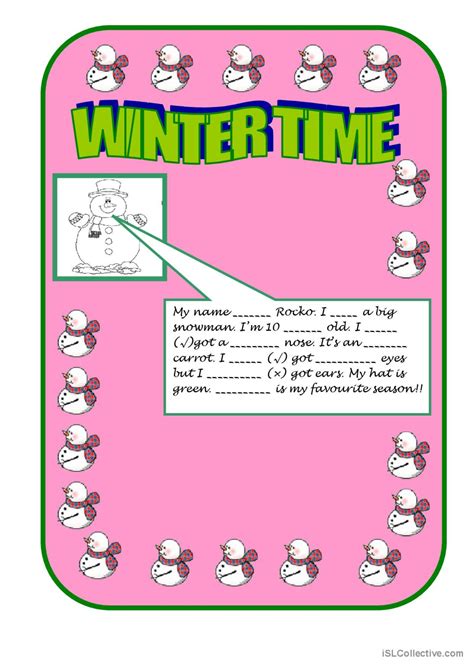 Winter Time English Esl Worksheets Pdf And Doc