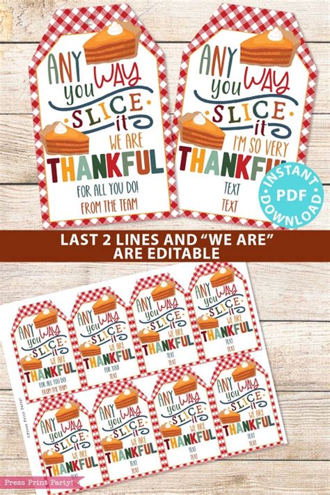 Fall Thanksgiving Tag For Pie Thank You T Tags Printable Any Way