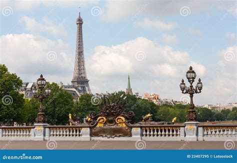 Alexander Iii Bridge In Paris With Eiffel Tower Stock Image Image Of