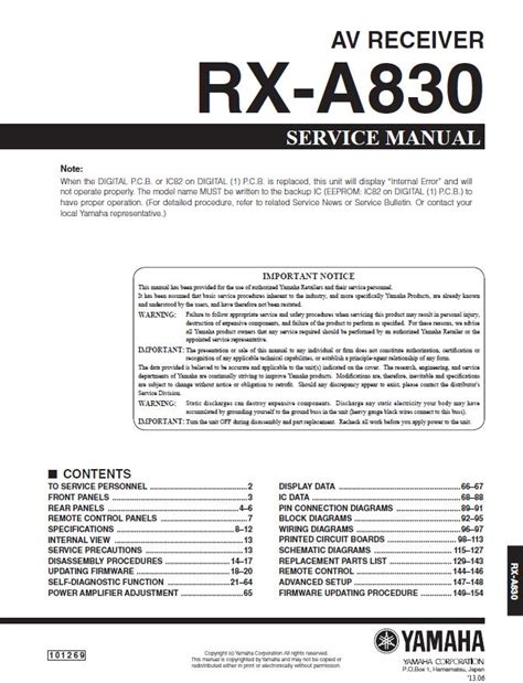 Yamaha Rx A830 Service Manual Download In Pdf