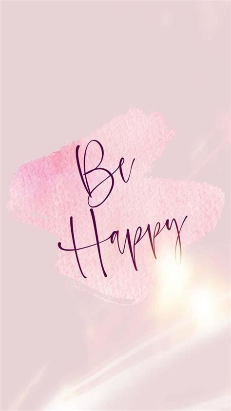 Download Be Happy Pink Watercolor Brush Strokes Wallpaper
