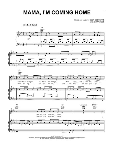 Ozzy Osbourne Mama Im Coming Home Sheet Music Notes Download