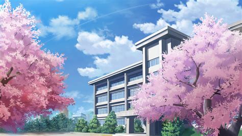 Download 1920x1080 Anime School Building Sakura Blossom Clouds