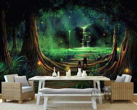 Beibehang Custom Wallpaper Green Dream Abstract Forest Waterfall Water