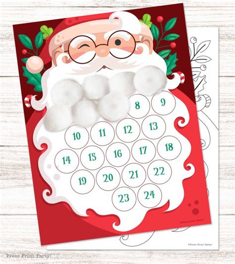 Free Printable Santa Beard Countdown Advent Calendar Press Print Party
