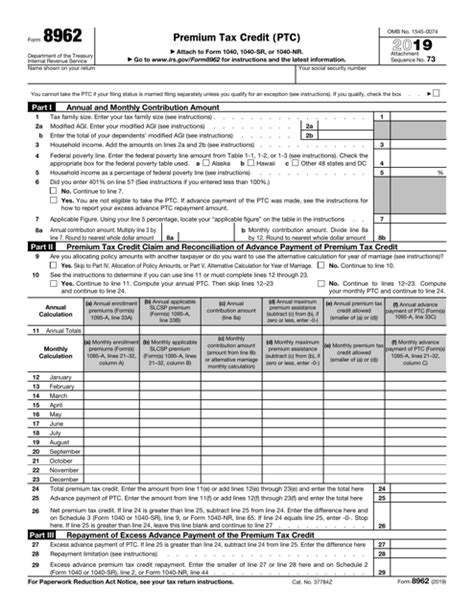 Irs Form 8962 2019 Fill Out Sign Online And Download Fillable Pdf