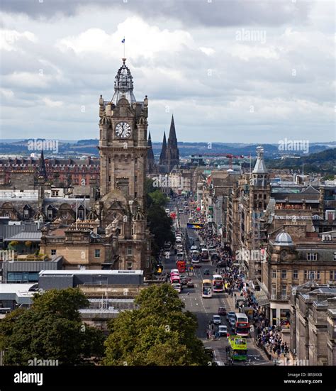 View Of Princes Street Edinburgh With Busy Traffic From Calton Hill