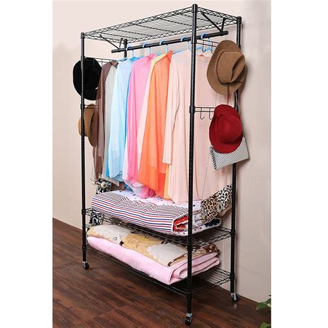 Adjustable Rolling Garment Rack Portable Clothing Storage Rack Heavy