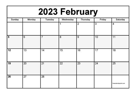 Printable February 2023 Calendar Template Print Now February 2023