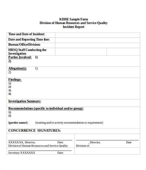 Free 8 Sample Incident Report Forms In Pdf Ms Word